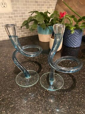 Vintage Pair Michael Hudson Hand Blown Twisted Glass Candles
